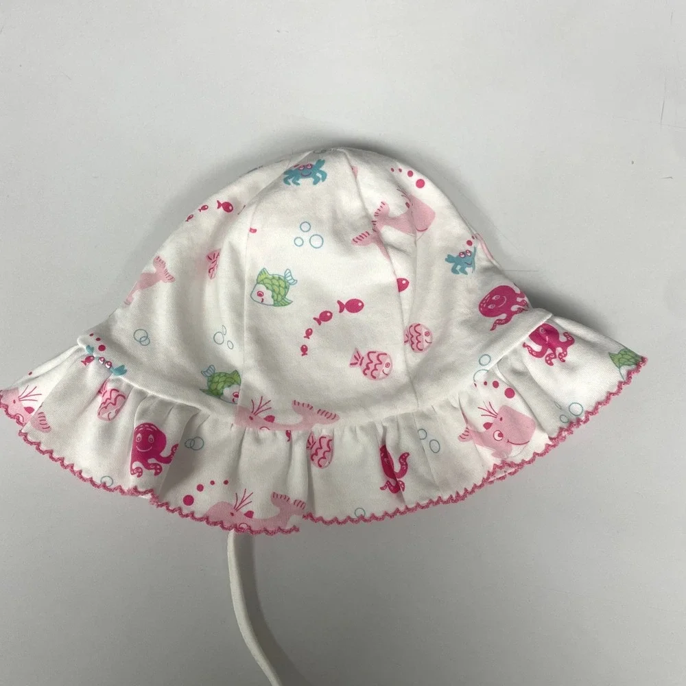 Kissy Kissy Baby Girls White Pima Cotton Sea Life Whale Sun Hat Ruffle MD (6-9m)